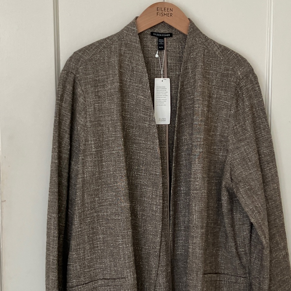 NEW! Eileen Fisher Brown Open Front Jacket size XL